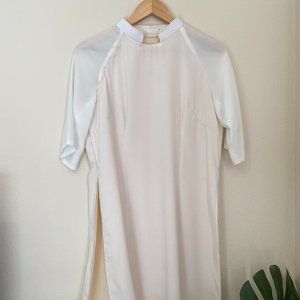 White & Cream Traditional Vietnamese Ao Dai Top w/ Double High-Low Layers
